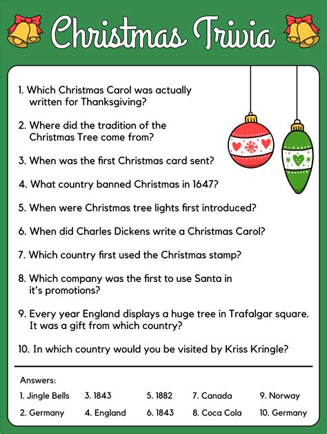 Free Printable Christmas Trivia With Answers