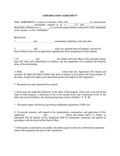 Free Printable Cohabitation Agreement