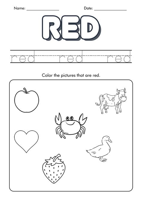 Free Printable Color Red Worksheets