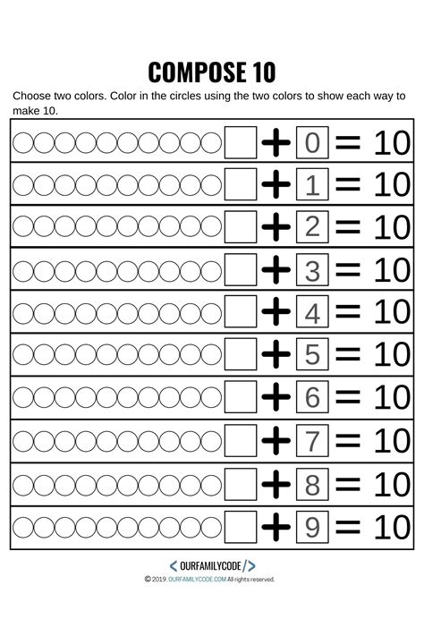 Free Printable Decomposing Numbers Kindergarten Worksheets