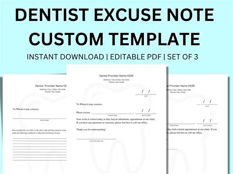 Free Printable Dentist Note For Work