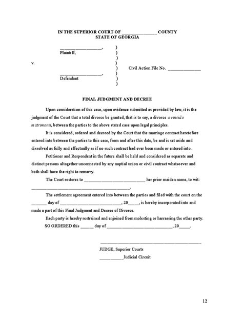 Free Printable Divorce Papers For Georgia