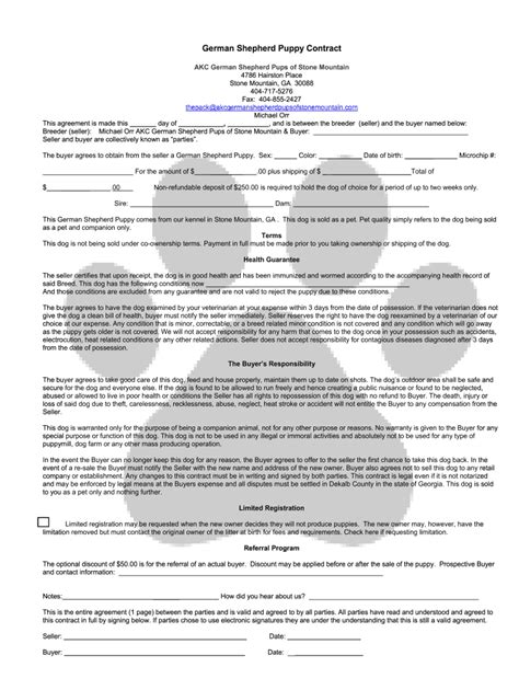 Free Printable Dog Breeding Contract