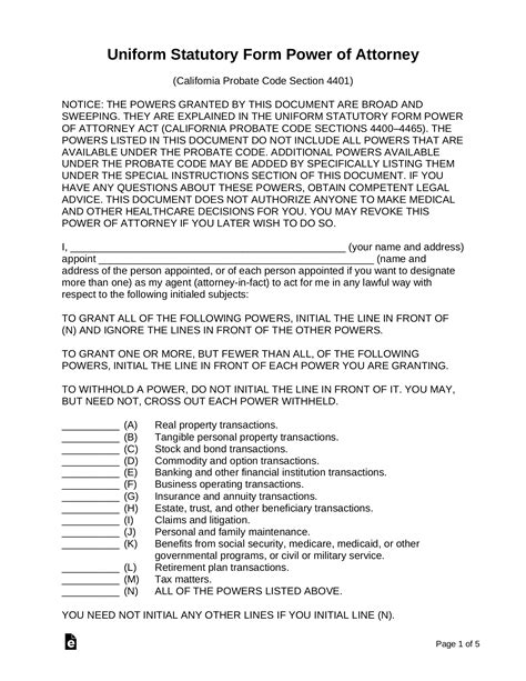Free Printable Durable Power Of Attorney California