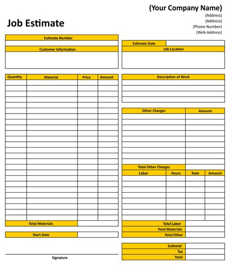 √ Free Printable Contractor Estimate Template Templateral