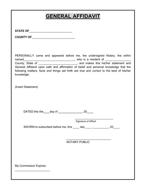 Free Printable General Affidavit Form