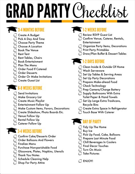 Free Printable Graduation Party Checklist