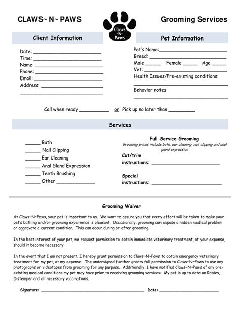 Free Printable Grooming Forms