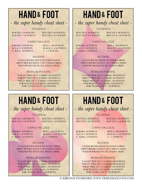 Free Printable Hand And Foot Rules