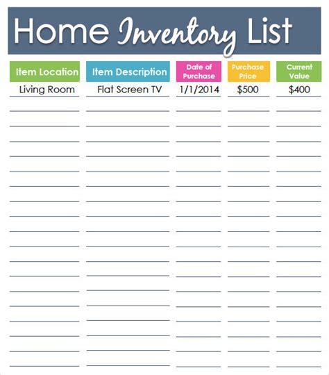 Free Printable Household Inventory List