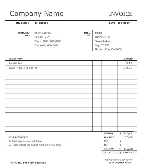 printable blank invoice template pdf shop fresh free blank invoice