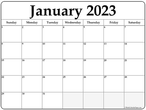 Free Printable Jan 2023 Calendar