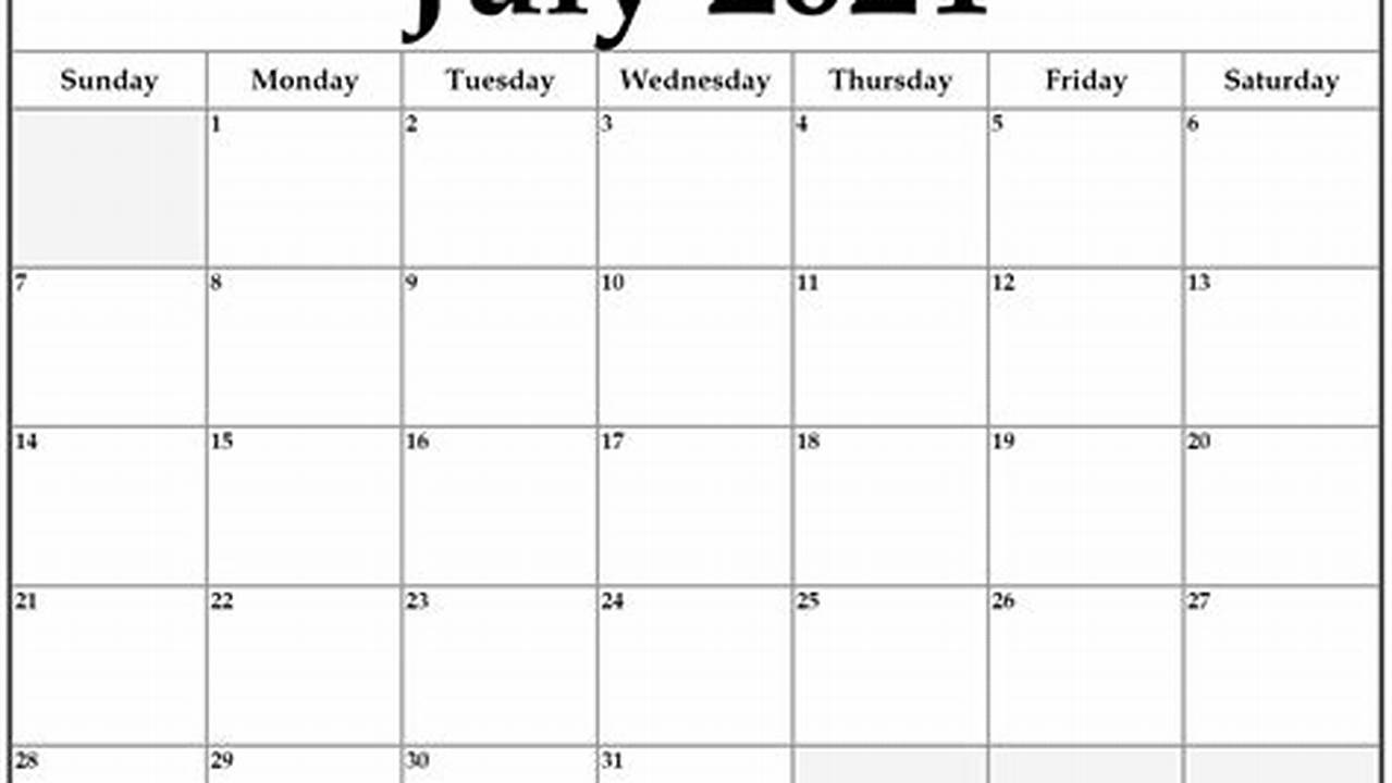 Free Printable July 2024 Calendar Templates For Students