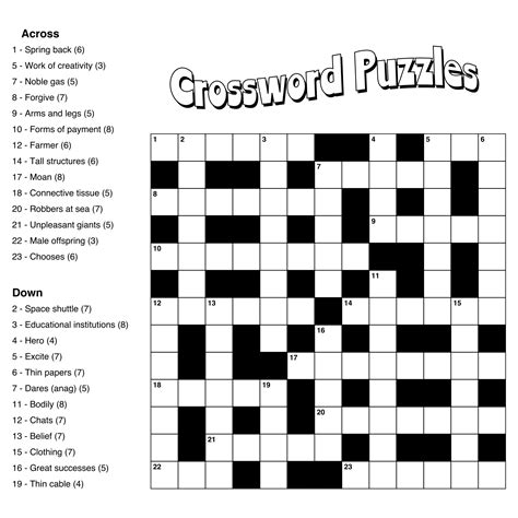 Free Printable Large Print Crossword Puzzles