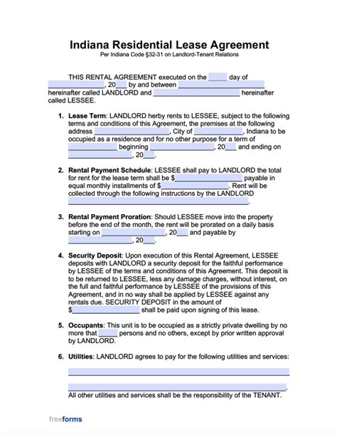 Free Printable Lease Agreement Indiana