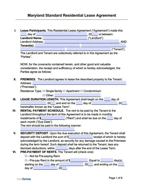 Free Printable Lease Agreement Maryland