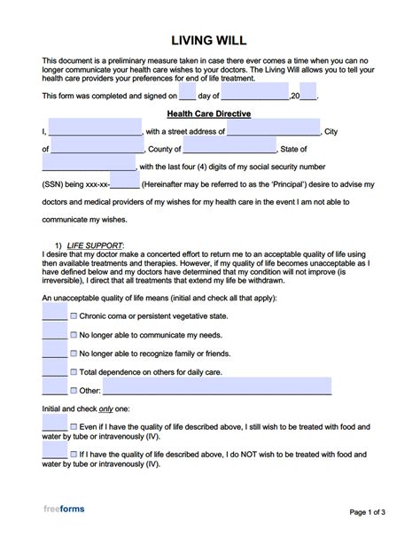 Free Printable Living Wills