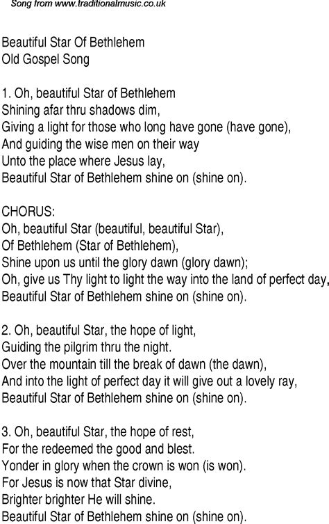 Free Printable Lyrics To Beautiful Star Of Bethlehem