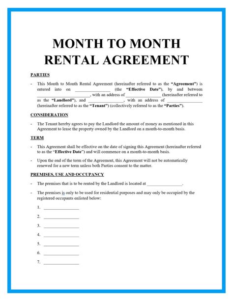 Free Printable Month To Month Rental Agreement Pdf