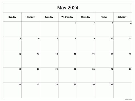 Free Printable Monthly Calendar May 2024