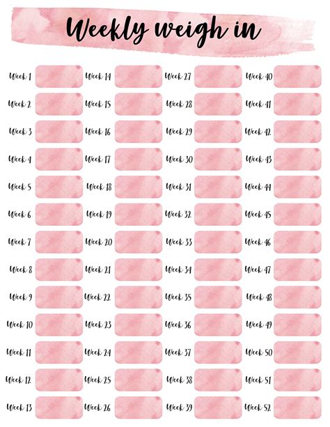 Free Printable Monthly Weight Loss Tracker