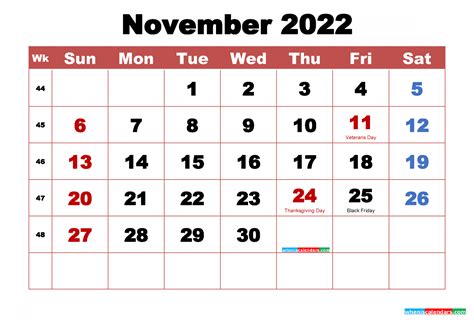 Free Printable Nov 2022 Calendar