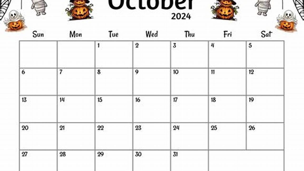 Free Printable October 2024 Calendar Halloween Endscript