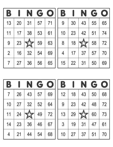 Free Printable Printable Bingo Cards 4 Per Page