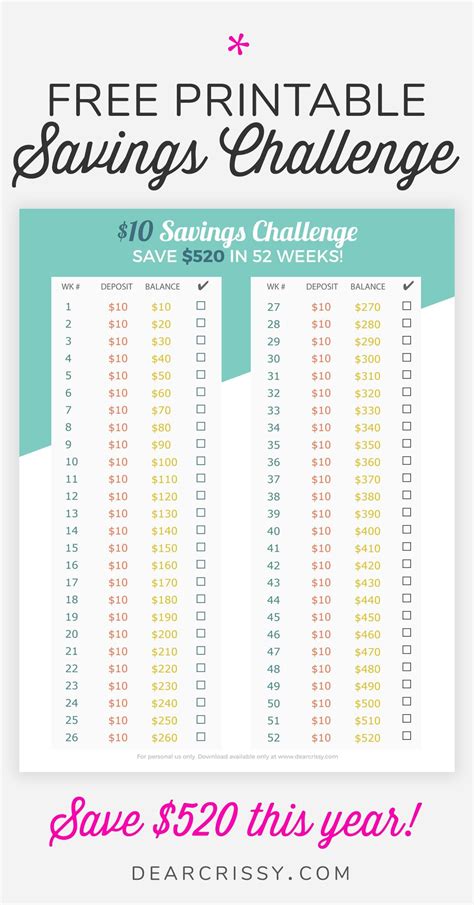 Free Printable Savings Challenge
