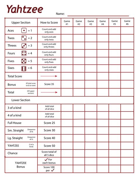 Free Printable Score Sheets