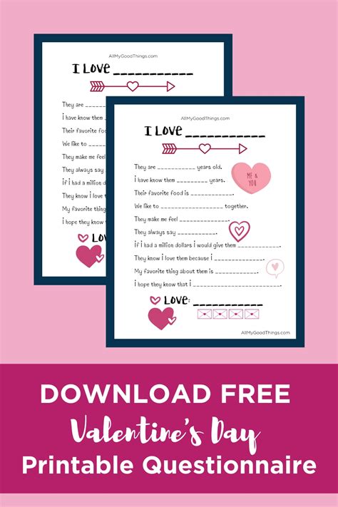 Free Printable Secret Valentine Questionnaire