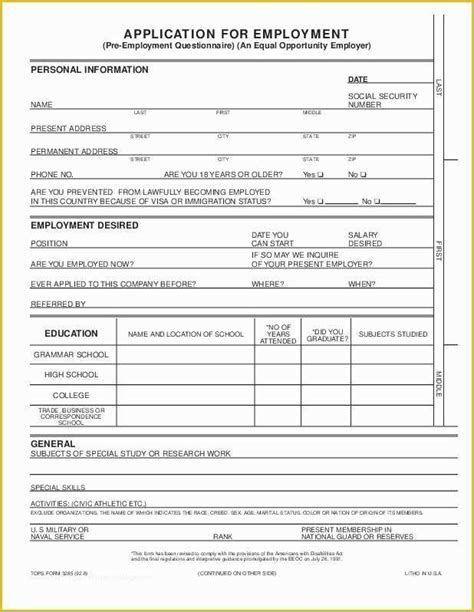 Free Printable Spanish Job Application Form