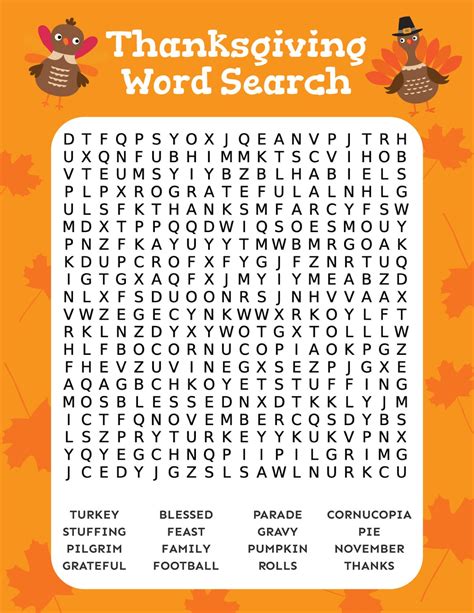 Free Printable Thanksgiving Word Search Pdf