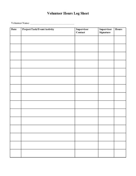 Free Printable Volunteer Hours Log Sheet