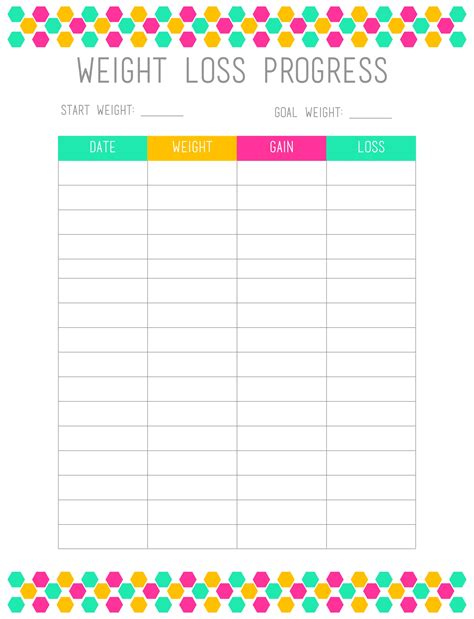Free Printable Weight Loss Chart Pdf