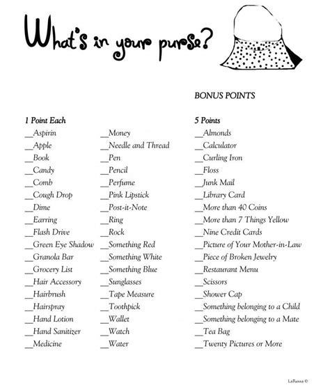Free Printable What's In Your Purse Game Printable