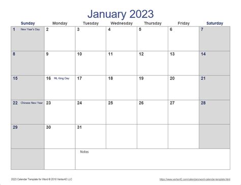 Free Printable Word Calendar 2023