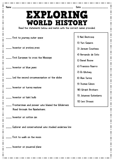 Free Printable World History Worksheets