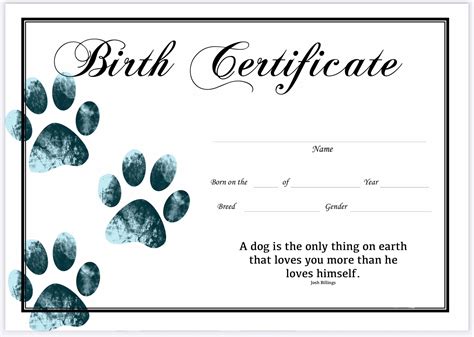 Free Puppy Birth Certificate Template