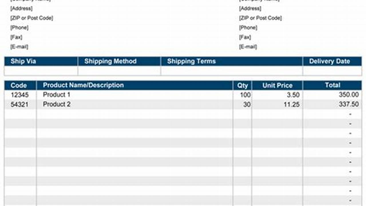 Free Order Template Excel Download