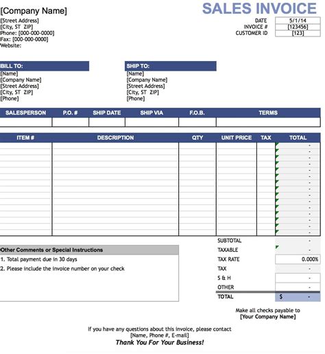 Free Sales Invoice Template Excel PDF Word (.doc)