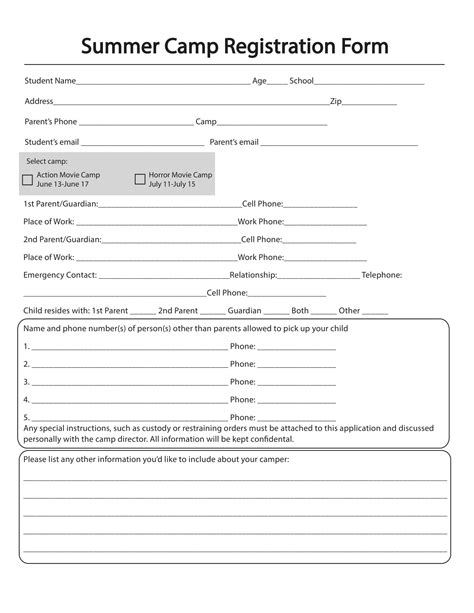 Free Summer Camp Registration Form Template