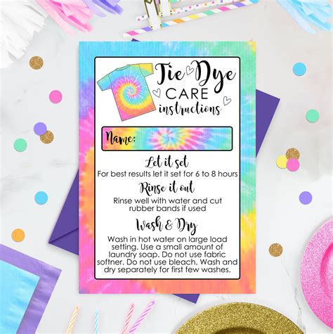 Free Template Tie Dye Care Instructions Printable
