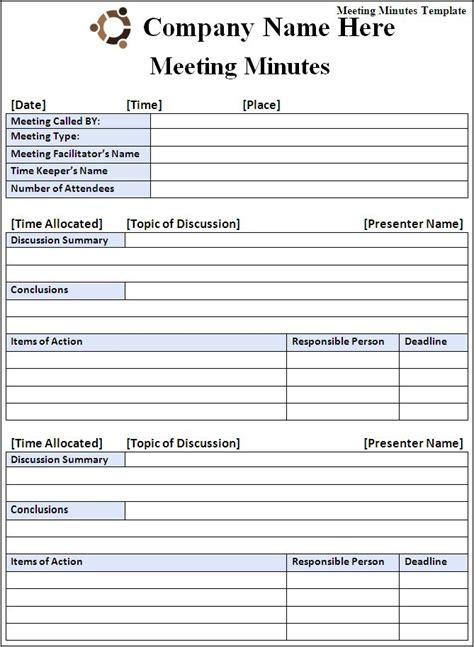 Free Templates For Meeting Minutes