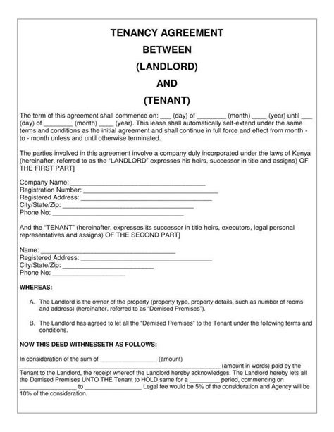 Free Tenancy Agreement Template Download