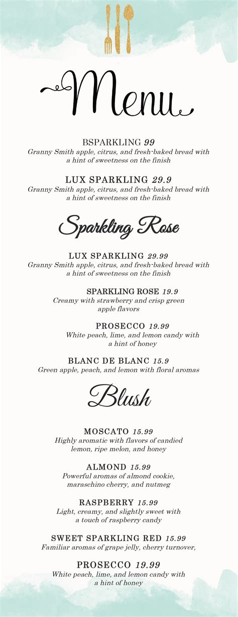 Free Wedding Menu Template For Word