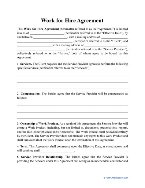 Free Work For Hire Agreement Template