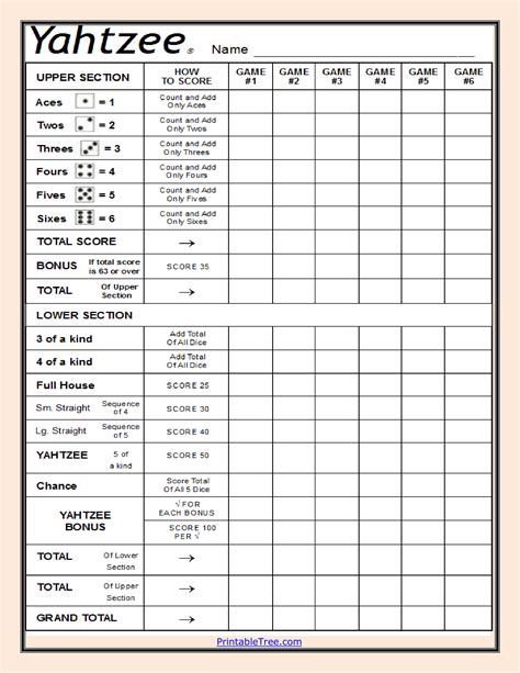 Free Yahtzee Score Cards Printable