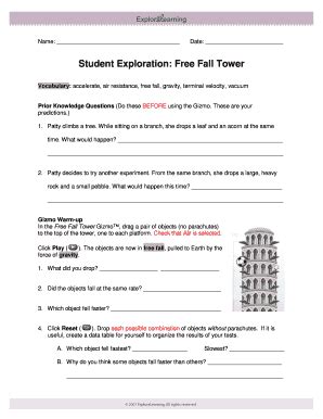 Free Fall Tower Gizmo Activity Sheets Answer Key In 2023