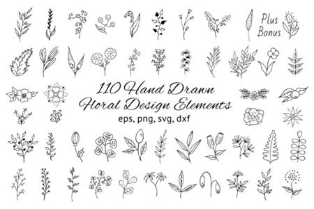 Download Free 110 Hand drawn Floral Design Elements Files DXF Files
